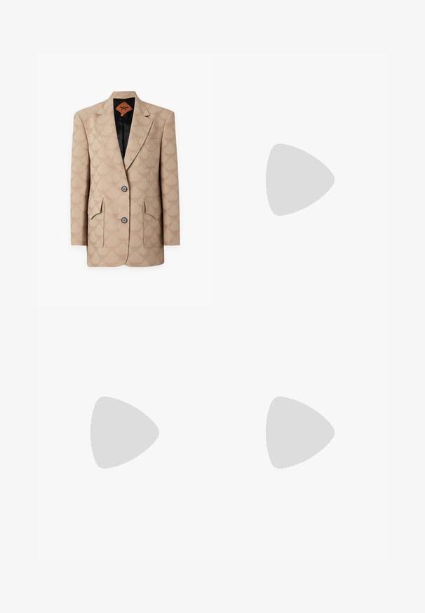 MCM Blazer - beige; Suéter a rayas en beige y azul marino, hecho de material suave. Presenta un cuello redondo, hombros caídos y puños y dobladillo acanalados.; Gestuz NOELLE SHIRT - Blusa - bright white; Agolde ASTRID SLICE SKIRT - Falda vaquera - bleached pale indigo; Filippa K REY FLAT - Bailarinas - black