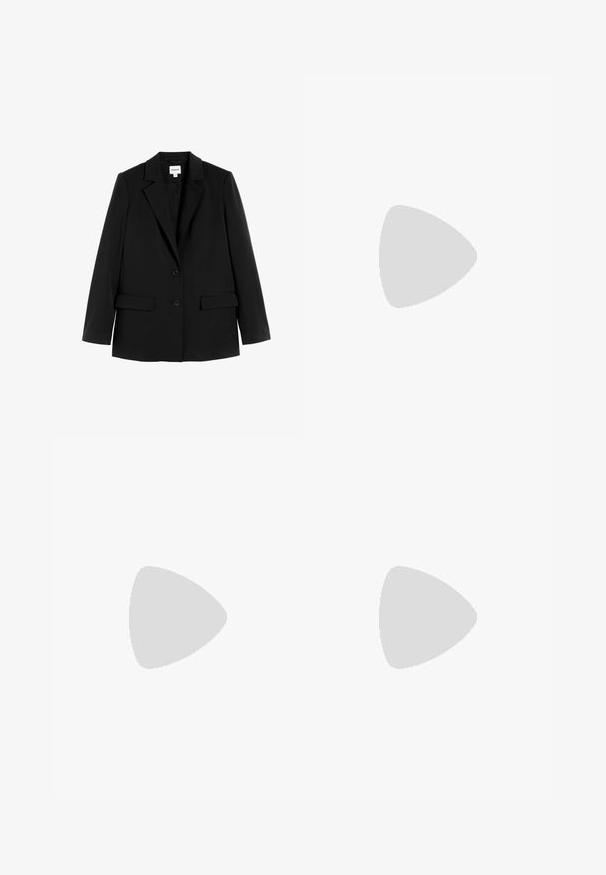 Musta bleiseri, joka on valmistettu sileästä kankaasta ja jolla on muotoiltu malli, lovetut kaulukset, kaksi etutaskua ja kaksi nappia. Minimimäärä yksityiskohtia.; Valkoinen, ribbatusta kankaasta valmistettu, istuva toppi, jossa on hihattomat cap-sleeve -hihoja ja kokoontumisdetails, jotka antavat tekstuuria ja muotoa.; Valkoiset leveälahkeiset housut, jotka on valmistettu kevyestä kankaasta. Niissä on joustava vyötärö ja nauha säädettävää istuvuutta varten. Sileä pinta.; Stradivarius Matalavartiset tennarit - white; Vaaleanbeige nahkainen olkalaukku, jossa on kuu-ukko muoto, sileä pinta ja yksi kaareva kahva. Varusteena vetoketjukiinnitys ja siisti ompelu.