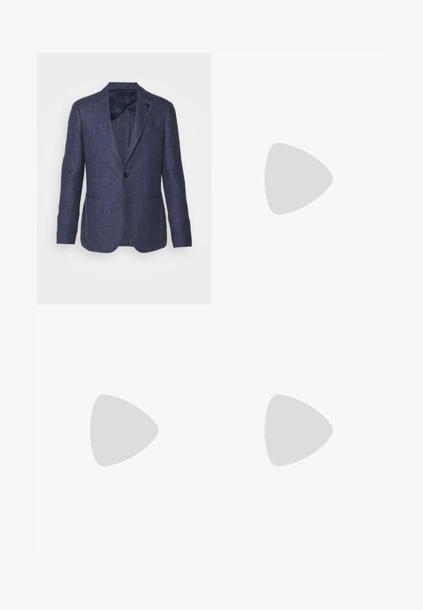 LARDINI GIACCA UOMO SPECIAL LINE DROP - Blazer jacket - dark blue; Black short-sleeve knit sweater with a ribbed texture, round neckline, and fitted bottom hem. Simple design, lightweight material.; Black trousers with a straight-leg design, made from a smooth fabric. Features a flat front, belt loops, and subtle stitching details.; Stuart Weitzman BANKS - Slip-ons - black