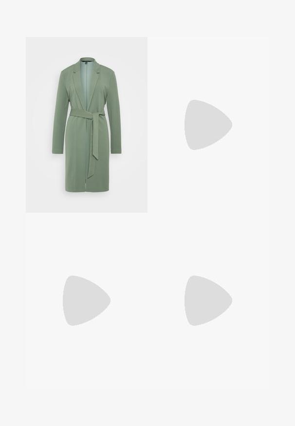 Vero Moda VMLIVA LONG TIE BLAZER - Blazer - laurel wreath; Even&Odd Petite 2 PACK - Basic T-shirt - white/black; Wide-leg blue denim jeans with a high waist, five-pocket design, zipper fly, and a slightly faded finish. Stitched accents throughout.; Even&Odd by Zalando Lace-ups - black