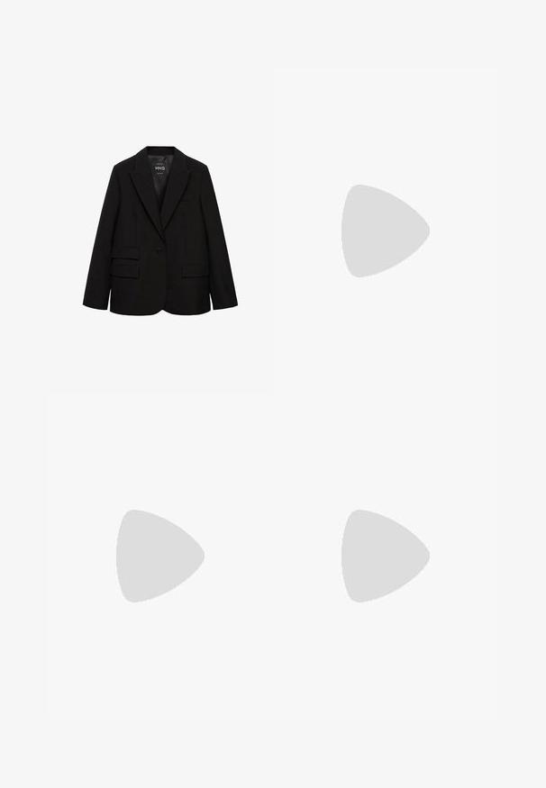 Mango Blazer - black; Svart tyg halsduk med en slät textur, flytande design och asymmetrisk skärning. Lämplig för olika användningar och enkel att bära.; Vita utsvängda byxor med en slät textur och rena linjer, med en medelhög midja och utan synlig hårdvara eller mönster.; Svart lackläder slingback-klackar med spetsig tå, utskuren sidor och en liten fyrkantig klack. Slät textur med minimala accenter.; Svart läderhandväska med guldmetallaccent, försedd med en signaturspänne, avtagbar axelrem och texturerad yta.