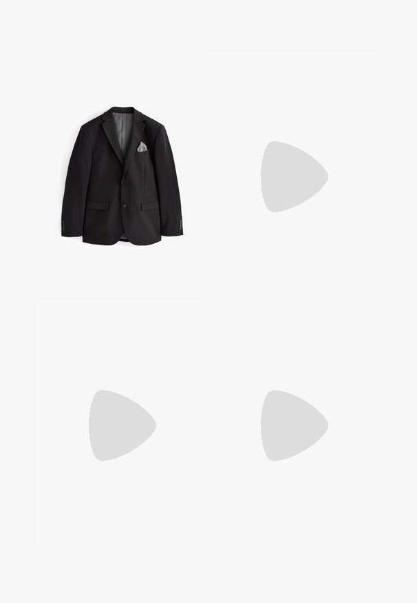 Juodas švarkas su notch tipo apykakle, dviem priekinių kišenėmis, pilku kišeniniu rankšluosčiu ir sagų užsegimais ant rankovių. Lygi medžiaga, pritaikyta forma, be raštų.; Juodas trumpomis rankovėmis marškinėliai, pagaminti iš grublėtos medžiagos, su apykakle ir paprasta, stačiakampio formos siluetu.; Juoda džinsinė kelnė su tiesiu kirpimu, penkių kišenių dizainu ir priekiniais mygtukais. Lygus paviršius su minimaliu siuvimo detalėmis.; Pier One UNISEX - Sportbačiai - black