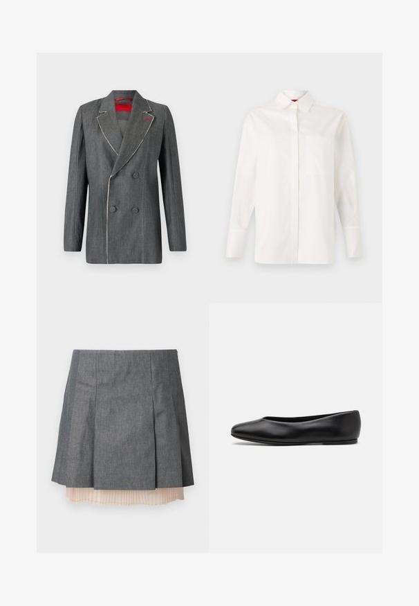 Harmaa farkkukangas kaksoisnapillinen bleiseri, jossa on erottuva valkoinen ommel, sahalaitapuserot ja punainen vuori. Varustettu pyöreillä nappuloilla ja jämäkällä designilla.; Valkoinen pitkähihaisen paita, joka on valmistettu puuvillasta, ja siinä on klassinen kaulus, yksi rintatasku ja napitettavat hihansuut. Suora leikkaus ja sileä pinta.; Harmaa poimutettu hame, jossa on teksturoitu pinta. Hameessa on puoliläpinäkyvä vaaleanpunainen poimutettu alusi, ja siinä on sivu vetoketju.; Paul Smith TOPANGA - Ballerinat - black