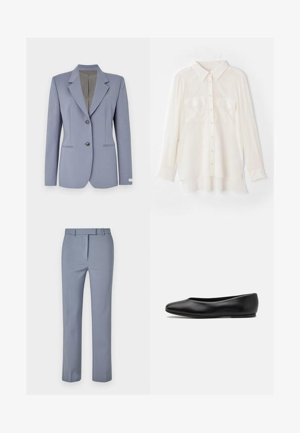 Light blue blazer with a notched collar, two front buttons, and subtle pinstripe detailing. Made from smooth fabric with two side pockets.; White button-up shirt made of lightweight fabric. Features a classic collar, two chest pockets, and a slightly longer back hem.; Light blue trousers made of smooth fabric, featuring a flat front design, belt loops, and a tailored fit with straight legs.; Paul Smith TOPANGA - Ballet pumps - black