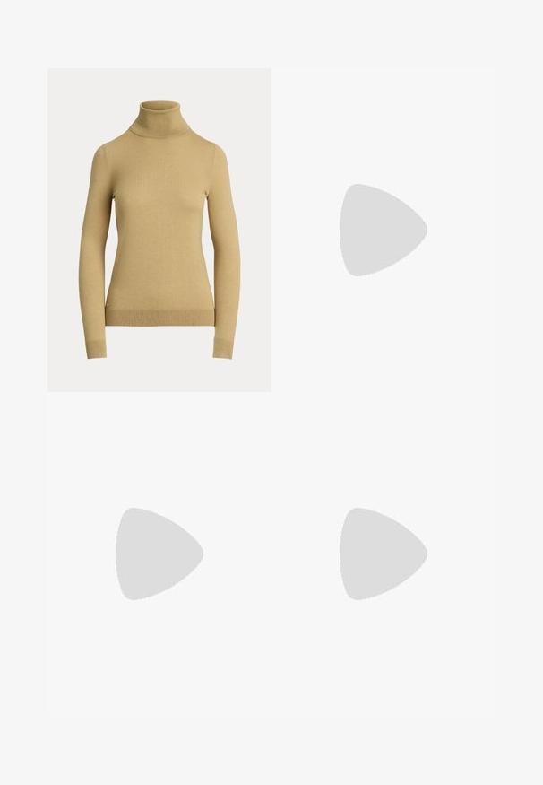 Rollkragenpullover in hellbeige, aus einem glatten, weichen Strickmaterial gefertigt. Mit langen Ärmeln und einer figurbetonten Silhouette, versehen mit einem gerippten Saum.; The Kooples JUPE - Minirock - brown; Schwarzer Lederschuh mit hohem Absatz, spitz zulaufender Zehenpartie und metallischer silberner Spitze. Verfügt über eine glatte Oberfläche und einen schlanken 10 cm hohen Absatz.; Braune strukturierte Ledertasche mit goldener Kettenriemen und Klappenverschluss. Die Vorderseite zeigt ein Logo-Detail und eine Tasche unter der Klappe.