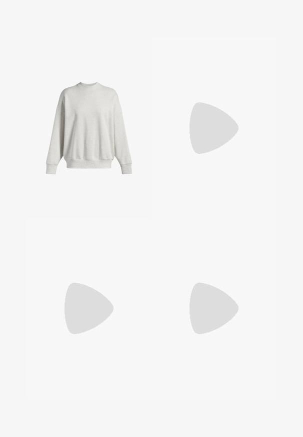 Lichtgrijze sweatshirt gemaakt van zacht katoenmix, met een ronde hals, verlaagde schouders, ribgebreide manchetten en een klein logo op de borst.; Zwarte korte mouwen t-shirt van zacht materiaal, met een klein grijs New Balance-logo op de bovenste linkerborst, klassieke ronde hals ontwerp.; Lichtbeige sweatpants van zachte stof, met een elastische tailleband met trekkoord, zijzakken en taps toelopende boorden bij de enkels.; Witte sportschoenen met een bovenwerk van mesh, voorzien van een gevoerde kraag, een gestructureerde zool en de merknaam "Fresh Foam" op de tussenzool.