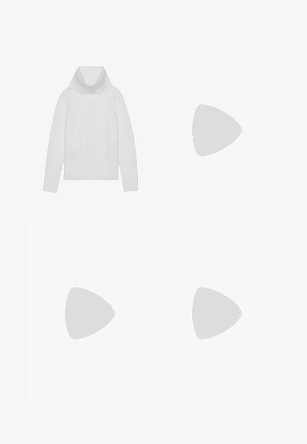 White knit sweater featuring a high ribbed turtleneck, textured panels, and ribbed cuffs and hem. Soft wool blend material.; Cream-colored trousers with a straight-leg design, featuring front crease details, two side pockets, and a mid-rise waistband.; UGG CITYFUNC SHOE - Casual lace-ups - chestnut; Brown faux leather shoulder bag with curved shape, minimal stitching, and a gold-tone hardware accent. Features a top zipper closure and adjustable strap.