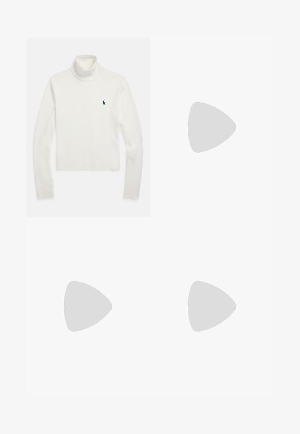 Valkoinen pitkähihaisen poolokauluksinen neulepaita, jossa vasemmassa rinnassa pieni tummansininen polo-pelaajan logo.; Mustat shortsit, joissa on ainutlaatuinen jakosuunnittelu ja valkoinenreunus. Valmistettu kevyestä kankaasta, niissä on siisti, moderni leikkaus.; Valkoiset tennarit, joissa on yhdistelmä sileitä ja tekstuuripintoja, joissa on hillitty logo, nauhakiinnitys ja sahalaitapohja.; Valkoinen nahkalaukku tekstuuripinnalla, jossa on kultaketjuolkaimet ja mustia yksityiskohtia. Mukana etutasku ja vetoketjusulku.