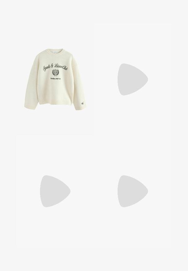 Svijetložuti pulover od mekog materijala s okruglim izrezom. Sadrži crni vezeni natpis: "Sports & Leisure Club" i logo. Ribani manžeti.; Svijetloplava traper košulja s dugim rukavima, zatvaranjem na gumbe i dva prednja džepa. Ima klasičnu kragnu i blago zakrivljen rub.; Svjetloplave traperice s ravnim nogavicama, s kopčanjem na gumbe, pet džepova i suptilnim izblijeđenjem po tkanini.; Smeđe zamšaste cipele na sklizanje s crveno-cream uzorkom oko ruba, teksturiranim potplatom i UGG logom sa strane. Imaju blagu platformu.; Sunčane naočale u boji kornjače s ovalnim okvirom i zelenim staklima. Imaju tanke ručke s metalnim detaljem blizu šarki.