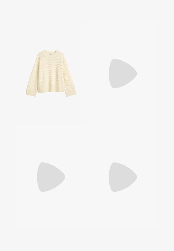 Tejbézs színű kötött pulóver, texturált halszálka mintával, kerek nyakkivágással, valamint bordázott ujjakon és alján. Bokszos szabás, ejtett vállakkal.; Barna, széles szárú nadrág könnyű anyagból. Jellemzője a sima elülső rész, övhurkok és az alakra szabott sziluett, boka hosszúságú kivitelben.; Anna Field LEATHER - Csizmák -  brown; Tengerészkék vászon válltáska, puha, struktúrált formával, fekete pánttal, varrott részletekkel és egy kis márkajelzéssel.