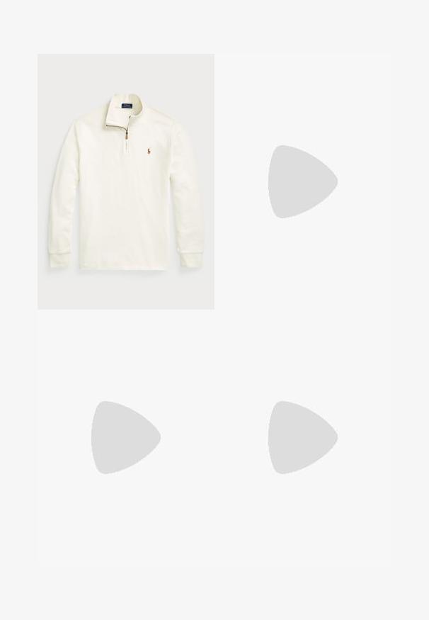 Polo Ralph Lauren ESTATE RIB QUARTER ZIP PULLOVER - Maglione - chic cream; Polo Ralph Lauren FEATHERWEIGHT MESH SHIRT - Camicia - white; Polo Ralph Lauren POLO PREPSTER CLASSIC FIT CHINO TROUSER - Pantaloni - deckwash white; Polo Ralph Lauren HESTER SUEDE & CANVAS SNEAKER - Sneakers basse - deckwash white/forest