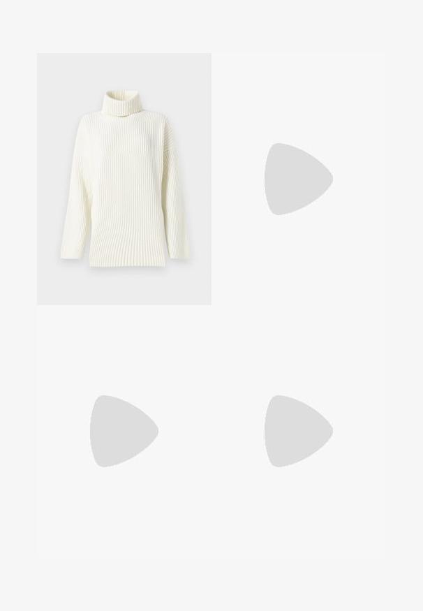 Cream-colored ribbed turtleneck sweater with long sleeves and a relaxed fit. Soft texture and seamless design enhance its comfort.; Light blue high-waist wide-leg jeans with front button and zip closure, front and back pockets, on a white background.; COACH PRESTYN BOOTIE - Cowboy/biker ankle boot - maple; Black rectangular sunglasses with dark green lenses, made of plastic, featuring metal detailing near the lenses and brand logo on the temple.; Brown suede shoulder bag with a soft texture, curved shape, and two handles. Features a minimal design with no visible hardware or accents.