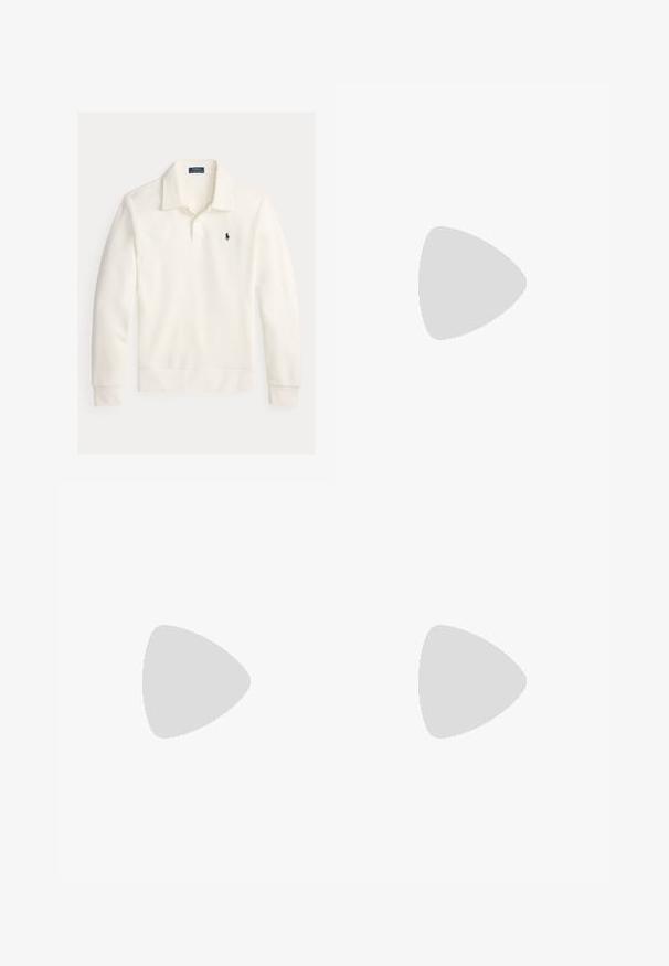 Λευκό μακρυμάνικο πουκάμισο πόλο φτιαγμένο από μαλακό ύφασμα, με τριών κουμπιών κλείσιμο, επίπεδο καταστόλισμα και μικρό μαύρο λογότυπο στο αριστερό στήθος.; Λευκό μακρυμάνικο μπλουζάκι φτιαγμένο από βαμβάκι. Διαθέτει το "POLO SPORT" σε μπλε και κόκκινο χρώμα στον αριστερό βραχίωνα και στο στήθος. Απλή λαιμόκοψη σε στυλ crew.; Μπεζ παντελόνι με κορδόνι στη μέση, ελαστική μέση, φαρδιά πόδια, δύο πλευρικές τσέπες και ραμμένες λεπτομέρειες στο στρίφωμα. Μάλακο, ελαφρύ ύφασμα.; Τα αθλητικά παπούτσια διαθέτουν ένα ελαφρύ μπεζ ανώτερο μέρος από καμβά με καφέ δερμάτινες λεπτομέρειες, στρογγυλή μύτη, δέσιμο μπροστά, υφασμάτινες σόλες και ένα διακριτικό μοτίβο λογότυπου.