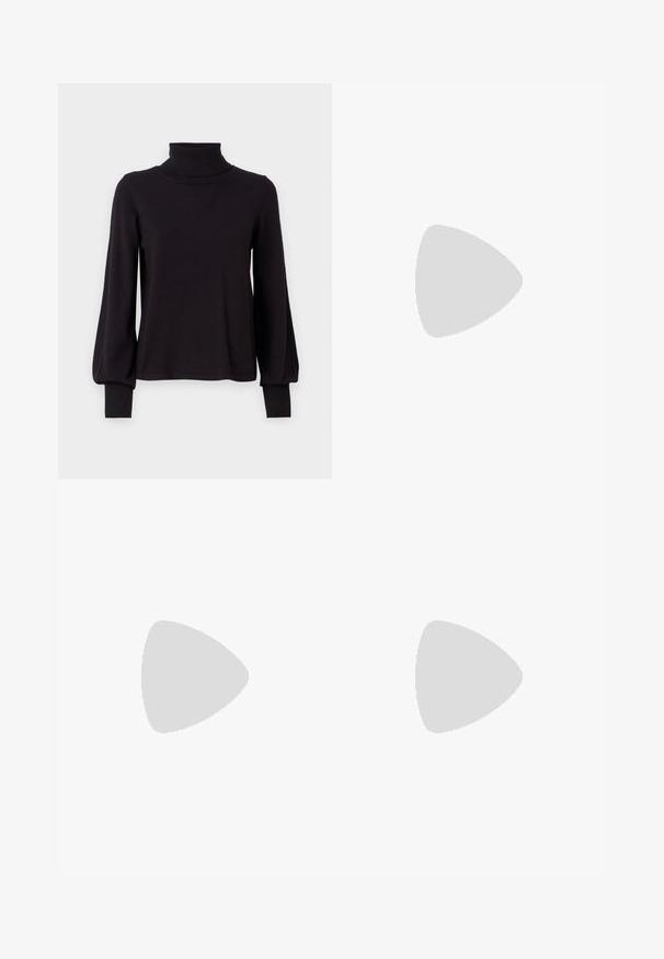 VILA VIAMANDA TURTLE NECK  - Džemper - black; Hõbedase metallilise viimistlusega mini-seelik, millel on sile tekstuur ja kergus sära. Omaduseks on lehvikukujuline disain ja lihtne, puhas lõigatud ääreline.; Mustad musta lakknaha ankeletikk, millel on terav nina, struktureeritud ülemine osa ja paks konts. Omab siledat ja läikivat pinda.; Mustkunstlikud mustad ruudukujulised prillid tumedate läätsedega. Paks plastikkorpus, sile tekstuur ja ümarad servad. Moodsad templeid ulatuvad välja.; Must kollane kott, millel on kaarjas hobo kuju, tekstuurne kangas ja hõbedased studid. Üksik ülemine sang, tõmbluku sulgemine ja pehme siluett.