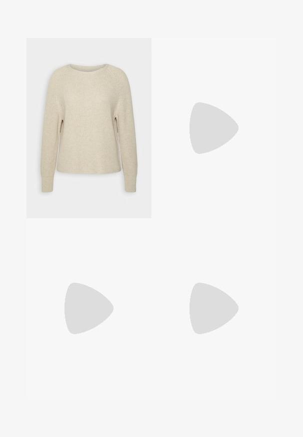 Light pink knit sweater with a round neckline, raglan sleeves, and ribbed cuffs. The texture is soft with a relaxed fit and minimal detailing.; Wide-leg trousers in dark navy fabric. Features a flat front, belt loops, and side pockets. The material is smooth with a slight stretch.; Black linen maxi skirt with a high slit, worn with a black t-shirt and black ankle boots. Minimalistic design with a relaxed fit.; Black leather tote bag with two long handles, a smooth texture, and a structured shape. Features a front pocket for additional storage.