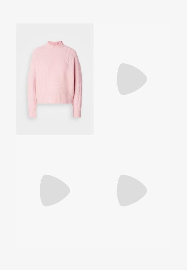 Lacoste ADY - Stickad tröja - nidus; Ljusblå högmidjade vida jeans med knapp- och dragkedjestängning, fram- och bakfickor, mot en vit bakgrund.; Adidas Gazelle sneakers i ljusrosa med ljusgröna ränder, gummisula och orange accent på hälen. Slät syntetisk ovandel.; Rosa läderhandväska med en böjd klaff, enkel axelrem och rena linjer. Väskan har en slät yta och en minimalistisk design.