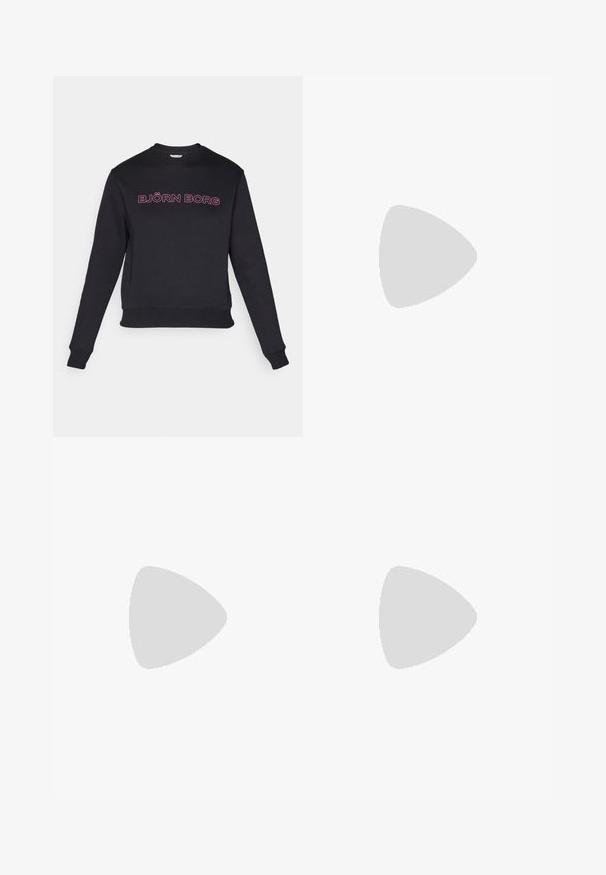 Svart sweatshirt med långa ärmar, rund halsringning och en tight midja. Har rosa texten "BJÖRN BORG" över bröstet. Mjuk tygstruktur.; Vit bomull T-shirt med korta ärmar. Har en svart Under Armour-logotyp på bröstet. Klassisk rundhalsad design. Slen struktur.; Ljust färgade joggerbyxor i bomullsblandning med elastisk midja och muddar. Har sidofickor och en liten logotyp på höften.; Ljusrosa träningsskor med slät syntetisk ovandel, rund tå, snörning framtill, vadderad krage och en vit, texturerad gummisula.