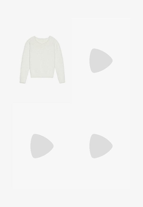 Witte donzige trui met lange mouwen, een brede V-hals en een cropped ontwerp. De textuur is zacht en pluizig, wat de warmte verhoogt.; Next Maxirok - black; Zwarte enkellaars van soepel leer. Heeft een vierkante neus, een elastische bovenkant en een chunky hak voor stabiliteit. Minimalistisch ontwerp.; Zwarte tote bag van getextureerd materiaal, met twee lange handvatten en een eenvoudig, minimalistisch ontwerp zonder zichtbare hardware.