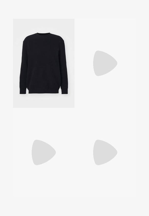 Pull noir côtelé à manches longues et col rond. Fabriqué en tissu tricoté doux, avec une coupe décontractée et sans détails matériels visibles.; Chemise en lin à manches courtes de couleur beige clair. Dotée d'un col classique, d'une fermeture à boutons et d'une texture subtile. Design épuré sans motifs.; Pantalons plissés noirs avec un design droit et large. Fabriqués en tissu lisse, avec une fermeture à bouton et des passants de ceinture.; Baskets en suède gris avec une finition texturée, dotées d'une semelle en caoutchouc blanc, de lacets ronds et d'un design basse.