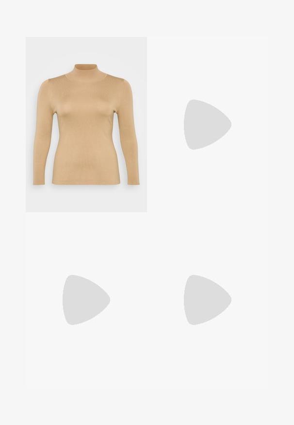 Beige polokrage topp med långa ärmar, ribbad textur, åtsittande design och hög krage. Slät material utan synliga dekorationer.; Beige skräddarsydda byxor med rak passform, medelhögt midjeband och sidofickor. Slät textur med skarpa veck och uppvikta ankellängd.; Svarta anklarstövlar i släthud med spetsig tå och en kort, tunn klack. Har en sömlös design och diskreta sömnadsdetaljer.; Ett set med örhängen i guld- och silvermetall som innehåller två hoops: en design är slät med en halvmåneform, och den andra har lager av cirkulära ringar.