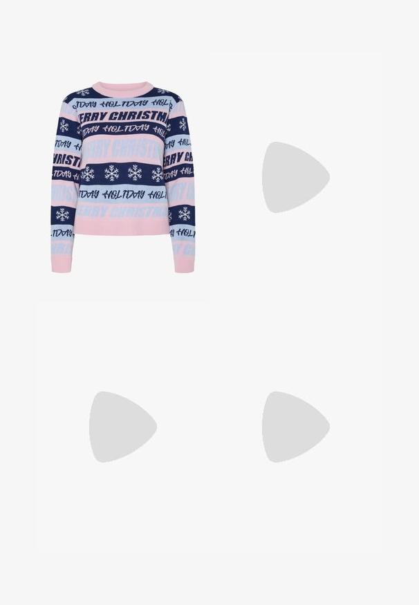 Gestickter Weihnachtspullover mit abwechselnden Streifen in Marineblau, Hellblau und Pink. Der Text umfasst "FROHE WEIHNACHTEN" und Schneeflockenmuster.; GAP CREW - Langarmshirt - grey; Weite Jeans aus dunkelgrauem Denim. Mit fünf Taschen, einem Knopfverschluss und dezentem Verblassen des Stoffes. Klassische Nähte betonen das Design.; Buffalo ASPHA - Plateaupumps - black