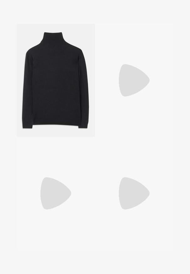 Svart polotröja i mjukt tyg. Har långa ärmar, hög krage och ribbade ärmar och nederkant för en figurnära look.; Svarta utsvängda byxor i texturerat tyg med upphöjda prickiga detaljer, med hög midja och sömlös design.; Svart läderhögklackad sko med spetsig tå och rund, bollformad klack. Slät yta med en elegant, minimalistisk design.; Weekend Max Mara SENAPE - Fingervantar - nero