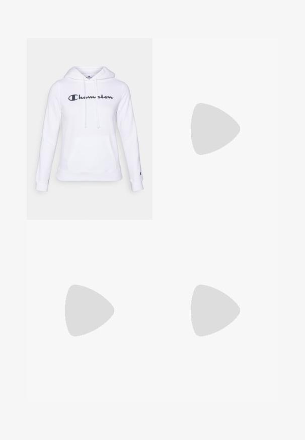 Weißer Kapuzenpullover aus Baumwollmischung, mit einer Fronttasche und Kordelzug-Kapuze. Schwarzes "Champion"-Logo auf der Vorderseite gedruckt. Weiche Textur.; Dunkelblaue Baumwoll-T-Shirt mit kurzen Ärmeln, ausgestattet mit einem weißen "Champion"-Logo. Normale Passform mit Rundhalsausschnitt und weichem Material.; Helle blaue Jogginghose mit elastischem Bund und Kordelzug. Mit neon-grünen Seitenstreifen und einem Logo am linken Oberschenkel.; Hellbeige Sportschuh mit einem perforierten Obermaterial, strukturierten Akzenten, gepolstertem Schaftrand und weißer Gummisohle, entworfen für Komfort und Atmungsaktivität.