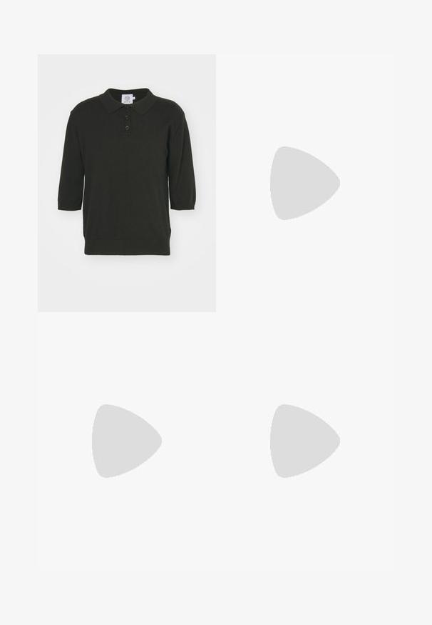 KNITID CASHMERE BLEND SHORT SLEEVE POLO - Strickpullover - blacklead; Braune Baumwollhosen mit geradem Schnitt, mit Knopfverschluss und Seitentaschen, vor einem weißen Hintergrund präsentiert.; Weiße Sneaker mit Wildlederelementen, runder Zehenpartie, flachen Schnürsenkeln und einer cremefarbenen Gummisohle. Mit grünen Markenlogo am Fersenbereich.; Schwarze Leder-Crossbody-Tasche mit einer Reißverschlusstasche vorne, geprägtem Logo und verstellbarem Tragegurt. Glatte Oberfläche mit strukturierter Form.