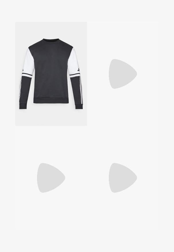 Musta-valkoinen crewneck-huppari pitkillä hihoilla, jossa on kontrastiväriset hihat ja kolme valkoista raitaa hihojen varrella.; Musta urheilupaita, joka on valmistettu hengittävästä kankaasta. Takissa on pyöreä kaula-aukko, lyhyet hihat ja rintapiedossa valkoinen logo. Teksturoitu muotoilu.; Mustat urheiluhousut, joissa on joustava vyötärö, valkoiset sivuraidat ja pieni valkoinen logo reidessä. Valmistettu sileästä, kevyestä materiaalista.; Mustat urheilukengät, joissa on teksturoitu verkkomateriaali yläosassa, valkoiset korostusraidat, pehmustettu pohja ja vahvistettu kanta tuen vuoksi.