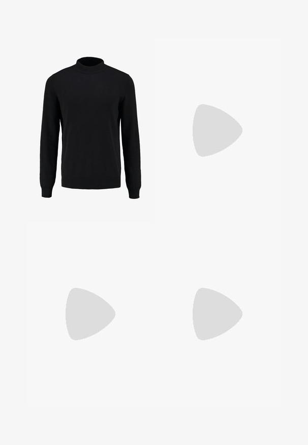 Suéter negro de punto con cuello alto, mangas largas y puños y dobladillo acanalados, que presenta una textura suave y una silueta clásica.; Joggers de lino gris con cintura elástica, cordón ajustable y puños fruncidos. Presenta bolsillos laterales y un ajuste relajado.; Zapatillas deportivas negras con texturas brillantes y de malla, que presentan una suela gruesa y cordones, combinadas con pantalones cargo holgados de color verde oliva.; Arnette THEKIDD UNISEX - Gafas de sol - black