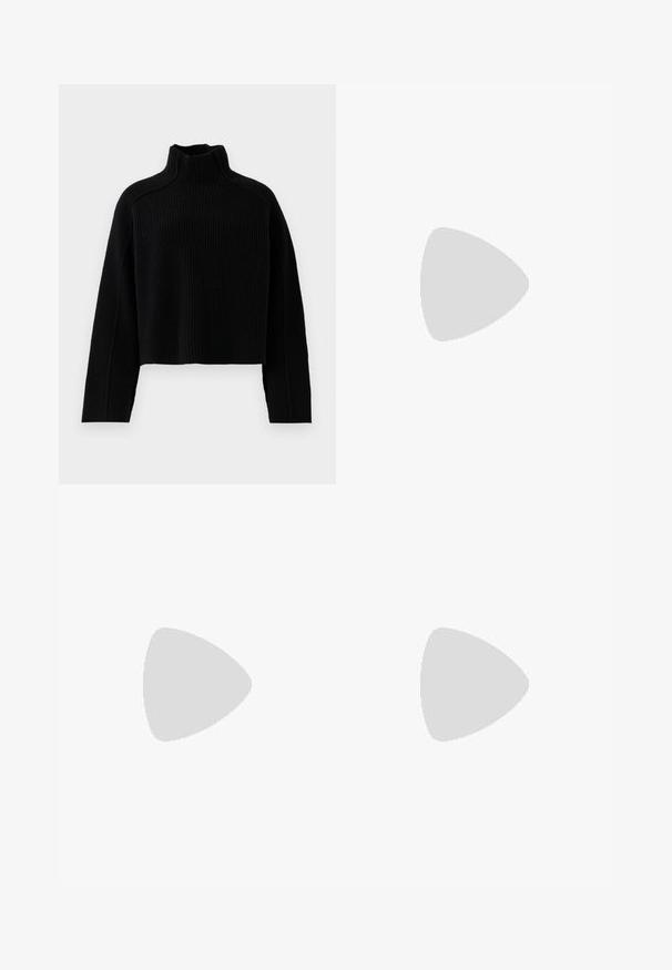 Suéter negro de punto acanalado con cuello alto y diseño corto, que presenta mangas largas y un acabado texturizado.; Falda lápiz de cuero negra, de longitud media, que presenta una textura suave, detalles de costura vertical y una cremallera lateral discreta.; Samsøe Samsøe SABRENTA  - Botines camperos - black; Bolso de mano de cuero negro con un diseño de parte superior fruncida, que cuenta con dos asas cortas y una correa larga ajustable. Textura suave, forma redondeada.