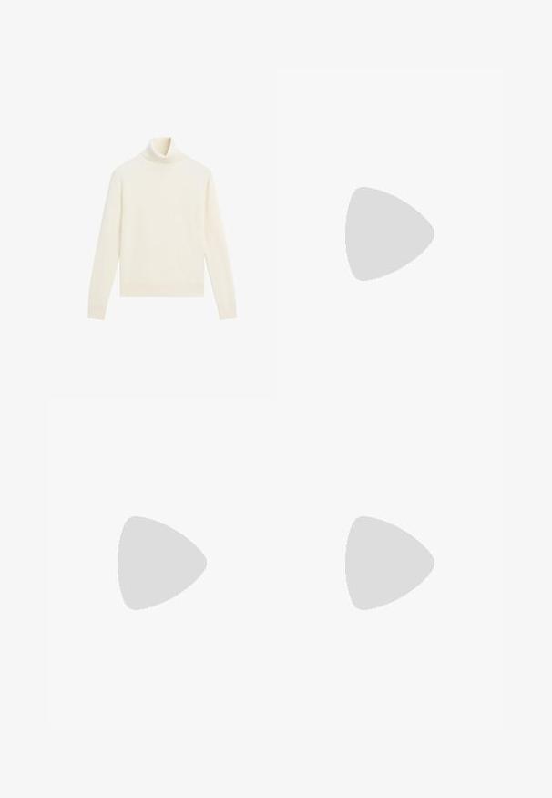 Kremowy sweter z golfem, miękka tekstura dzianiny, dopasowany krój, długie rękawy oraz ściągacze przy kołnierzu i u dołu.; Lekkie, kremowe spodnie do piżamy z kwiatowym wzorem w brązie i niebieskim, z elastycznym pasem i luźnym krojem.; Beżowe zamszowe sandały na platformie z otwartym palcem, z tylnym zapięciem i ciemną drewnianą podstawą, wyposażone w metalową klamrę do regulacji.; Wpleciony brązowy torebka o prostokątnym kształcie, z wyraźnym uchwytem i teksturowaną powierzchnią. Posiada zamknięty górny zamek oraz skomplikowany wzór plecionki.