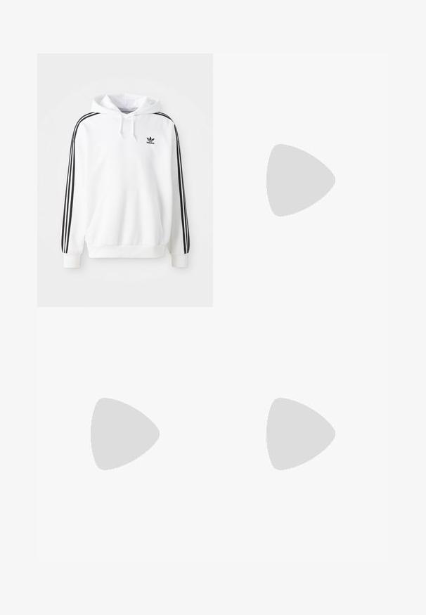 Balta свитшот с карманом на передней части, капюшоном с шнурком и черным логотипом Adidas. Имеет черные полосы вдоль рукавов. Мягкая текстура ткани.; Baltos medvilninės marškinėliai, trumpomis rankovėmis, apvaliu kaklu, lygia tekstūra, sušluoti į eilę, su subtiliu prekės ženklu ant kaklo.; Rožinės sportinės kelnės su elastinga juostele, šoninėmis kišenėmis ir kontrastingais juodais kreiviais raštais, ant kurių yra Adidas logotipas.; Juodi sportiniai bateliai su zomšos ir sintetine viršutine dalimi, turintys tris baltas juosteles, tekstūruotą gumos pado paviršių ir mėlyną logotipo etiketę ant liežuvėlio.