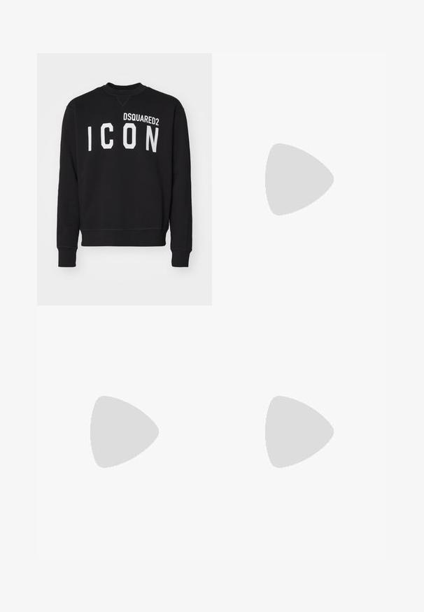 Felpa nera realizzata in tessuto morbido, con collo a giro e maniche lunghe. "DSQUARED2" e "ICON" stampati in lettere bianche in grassetto.; Canottiera bianca in cotone senza maniche con scollatura rotonda, caratterizzata da una texture liscia e una vestibilità aderente, progettata per l'abbigliamento casual.; Pantaloni della tuta neri con una texture morbida, gambe a sigaretta e tasche. Sul retro è presente la scritta "DSQUARED2 ICON" in bold lettere bianche.; Mocassini beige con motivo stampato, striscia accentuata rossa e tacco nero lucido. Presentano una fascia con dettaglio a fibbia. Suola nera piatta.