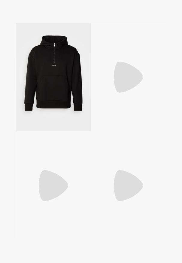 Melna hoodie ar zipa apkakli, priekšējo kabatu un ribotām piedurknēm. Uz krūtīm ir neliels balts logotips. Izgatavots no mīksta, strukturēta auduma.; Melnas pielāgotas bikses ar taisnu piegriezumu, izgatavotas no gludas auduma. Satur jostas cilpas un krokas detaļu gar priekšpusi.; Baltie ādas sporta apavi ar gludu virsmu, noapaļotu purngalu, plakaniem šņorēm un reljefa zoli. Pelēks zamšādas akcenti pie papēža.; Skaidras plastmasas saulesbrilles ar taisnstūra formas brūnajiem objekīviem, ar plānām, caurspīdīgām kājām un metāla akcentiem uz tempļiem.