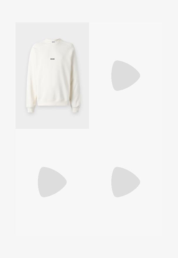 Cremefarvet sweatshirt med rund halsudskæring, ribstrikkede ærmer og kant. Har et lille sort "MSGM" logo på brystet. Glat tekstur.; Han Kjøbenhavn CARGO TROUSERS - Cargobukser - dark brown; Hvide sneakers med ruskindsdetaljer, rund tå, flade snørebånd og en cremet gummisål. Har grøn branding på hælen.; Sort læder crossbody taske med en lynlåslomme foran, præget logo og justerbar rem. Glat tekstur med en struktureret form.