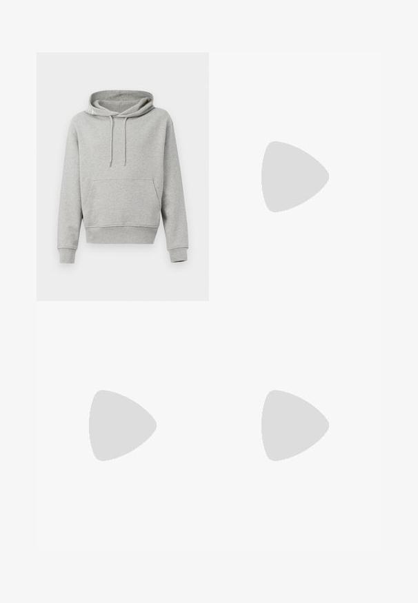 Hoodie cinza em algodão com um bolso frontal, capuz ajustável por cordão, punhos e bainha canelados. Textura suave, design casual e um ajuste descontraído.; T-shirt de algodão branca com um gráfico de brócolis verde no peito esquerdo e texto impresso no lado direito. Mangas curtas, gola redonda.; Calças de moletão azul claro com cintura elástica, punhos nas pernas e bolsos laterais. Apresenta um pequeno logótipo impresso perto do quadril.; Sapatilha de couro branco com acabamento suave, bico redondo, atacadores planos e uma sola texturizada. Apresenta um logotipo discreto no calcanhar.