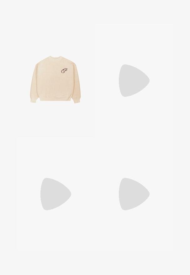 Beež crewneck sviiter, millel on pikad varrukad ja soonikud, ning vasakul rinnal on väike tume brodeeritud kiri "P".; Mustad sirgeded teksad oranžide õmblustega, viie tasku disainiga, vöödega ja esise sulgemisega nööbi ja tõmblukuga.; Must musta tossud, millel on nööridetail, ümar nina ja textured tald. Omab veidi üles tõstetud kanna ja sileda viimistluse.; Mustad mustad prillid roheliste objektiividega, millel on matt viimistlus, sirged temped ja Ray-Ban logo küljel.