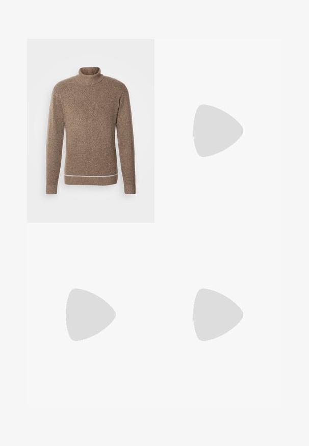 INDICODE JEANS Neule - otter; Vaaleanharmaat farkut, joissa on suora lahje, viisi taskua ja nappisulku. Saumojen varrella näkyvä ompelu.; Vihreä, ruskea ja beige mokkanahka- ja tekstiilikenkä, jossa on kolme valkoista raitaa. Varressa on vaaleanpunainen yksityiskohta ja teksturoitu pohja.; Pyöreät aurinkolasit ohuella mustalla metallikehyksellä, tummilla linsseillä ja säädettävillä nenätyynyillä. Sankaosissa on hienovarainen brändiyksityiskohta.