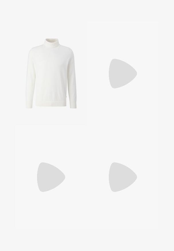 s.Oliver À COL ROULÉ - Strickpullover - ecru; Schlanke Jeans aus ausgebleichtem grauem Denim, mit abgenutzten Details an den Knien, kombiniert mit weißen Sneakers. Glatte Textur, schlanker Schnitt.; Weiße Leder-Sneaker mit Perforationen, runder Zehenpartie, flacher Sohle und dicken Schnürsenkeln, mit sichtbar eingesticktem Swoosh-Logo und "AIR" an der Ferse.; Silberner Armbanduhr aus Edelstahl mit einem dunkelblauen Zifferblatt, metallischen Stundenmarkierungen und einem Datumsfenster bei 3 Uhr. Wasserdicht bis 50 Meter.