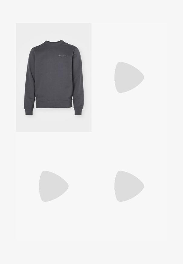 Tiger of Sweden EMERSON - Sudadera - charcoal; Pantalones negros confeccionados con un tejido suave; cuentan con una cinturilla elástica, bolsillos laterales y un diseño de pierna ajustada. Minimalista y de color sólido.; Zapatilla de cuero blanca con un acabado suave, puntera redonda, cordones planos y suela texturizada. Cuenta con un sutil logo en el talón.; Gafas de sol redondas negras con lentes oscuros y brazos metálicos delgados. Incluye puntas de varilla transparentes y acentos plateados en la bisagra. Diseño minimalista.