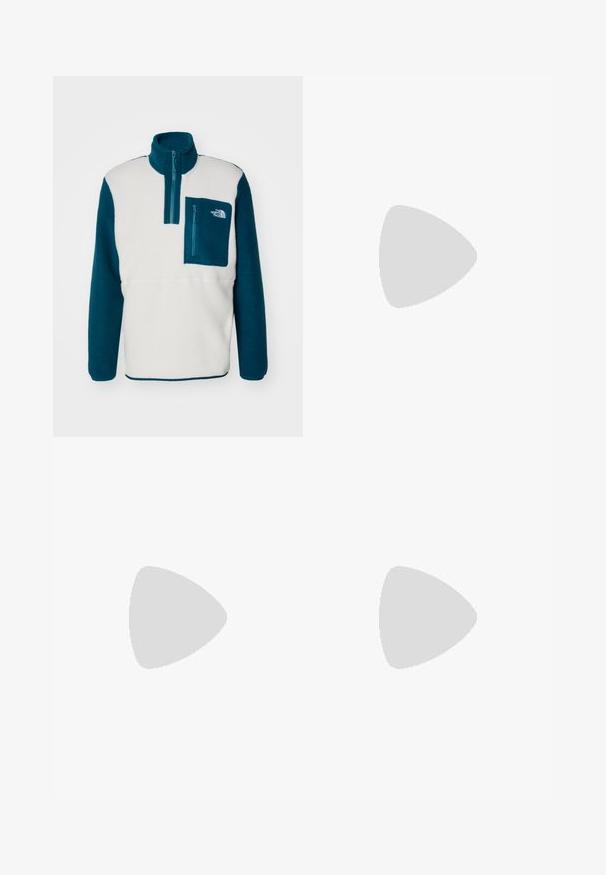 The North Face YUMIORI 1/4 ZIP - Camisola de lã polar - white dune/midnight petrol/mallard blue; Camiseta preta de manga curta feita de um tecido leve e que absorve a umidade. Apresenta um logo branco no lado esquerdo do peito e um decote redondo.; The North Face HORIZON PANT - Calças para exterior - black; Sapatilha de corrida branca com acentos laranja brilhante e a marca "TERREX". Apresenta um cabedal em malha texturizada e uma sola almofadada com cravos de tração.