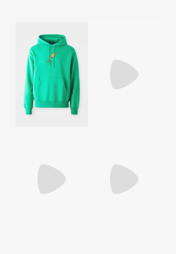 Hoodie verde feito de tecido suave, apresentando um bolso canguru frontal e um logótipo de um tubo de tinta a escorrer no peito.; T-shirt de algodão castanho com um gráfico em contorno branco de uma estátua alada, logótipo da Nike e formas abstratas em laranja, com mangas curtas e decote redondo.; Calças de fato azuis feitas de um tecido macio, apresentando um corte relaxado, um cós elástico com cordão e um pequeno logo branco no lado esquerdo.; Sapatilha atlética cinza com parte superior em malha e camurça, detalhes brancos, sola acolchoada e um design distinto com elementos refletivos.