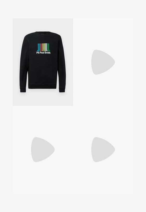 Svart hettegenser med lange ermer og rund hals, prydet med "PS Paul Smith"-logo i livlige striper av blått, rødt, gult, grønt og hvitt.; Filippa K TERRY CROPPED TROUSERS - Bukse - sage melange; Hvite lærersneakers med en jevn overflate, rund tå, flate lisser og en teksturert såle. Har en subtil logo på hælen.; Sorte, runde solbriller med mørke linser og slanke metalarmer. Inkluderer klare temple tips og sølvfargede detaljer ved hengslet. Minimalistisk design.
