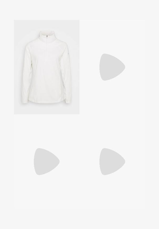 Pullover branco de felpa com gola alta e fecho de zip de meio comprimento, com mangas raglan e uma textura suave. Design simples e funcional.; T-shirt preto de mangas longas, feito de algodão, com decote redondo. Apresenta um pequeno logótipo branco na área esquerda do peito. Design simples e ajuste confortável.; Calças cargo pretas em nylon com fechos de correr removíveis, punhos ajustáveis, múltiplos bolsos e um logótipo na perna direita. Textura suave e leve.; Sapatilha atlética beige e creme com parte superior em malha texturizada, sobreposições de suporte e sola de borracha com um padrão de cravo para tração.