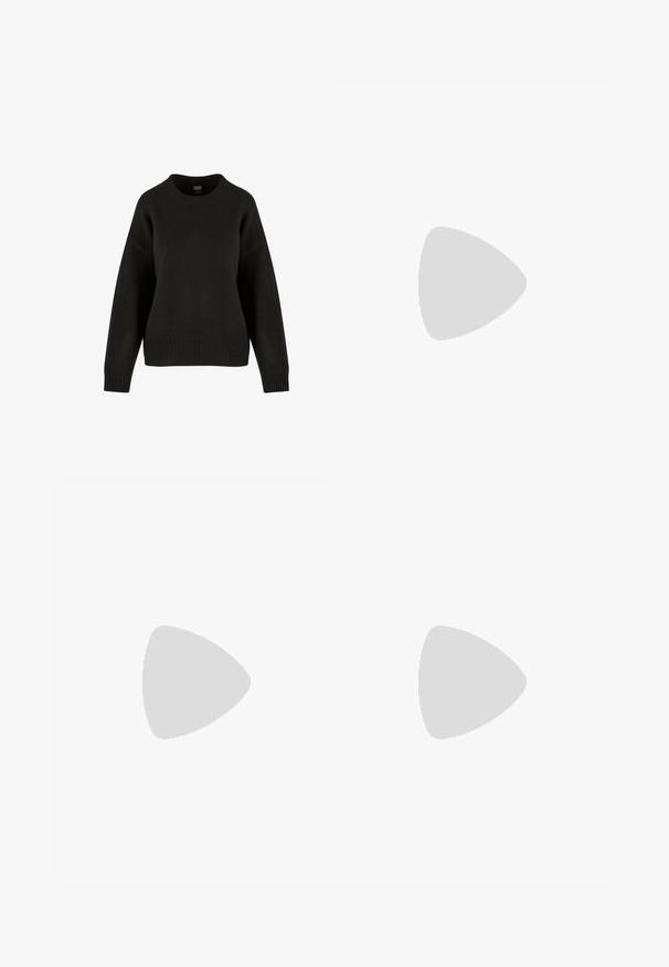Schwarzer Strickpullover mit Rundhalsausschnitt, überschnittenen Schultern und geripptem Saum. Der Stoff hat eine weiche Textur und einen lässigen Schnitt.; Helle Stoffhose mit weitem Bein und glatter Textur, ausgestattet mit einem einzelnen Knopf vorne, dezenten Falten und einem Hochbund-Design.; Beige Plattform-Sandalen mit dicken Sohlen verfügen über ein Riemchen-Design und verstellbare Knöchelriemen. Getragen zu weit geschnittenen Denim-Hosen, ist ein Saum ausgefranst.; Sonnenbrille im Schildpatt-Design mit rechteckigen Gläsern, dicken Rahmen und dunkelgetönten Gläsern. Glatte Textur und minimalistisches Design.; Weißer geflochtener Lederhandtasche mit einem goldfarbenen Griff, abnehmbarem Schulterriemen und abgerundetem Boden. Verfügt über einen Reißverschlussverschluss oben.