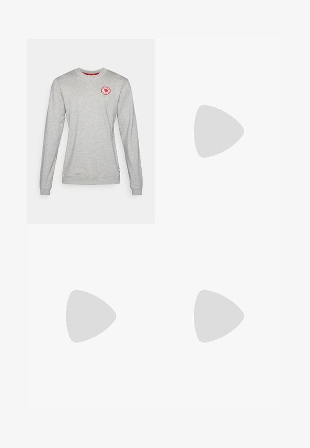 Pilkas treninginis megztinis su apvalia iškirpte, pagamintas iš medvilnės mišinio, su raudonu apvaliu logotipu ant krūtinės ir susiūtomis rankovėmis bei apačia.; Balta sportinė marškinėliai trumpomis rankovėmis, pagaminti iš drėgmę šalinančios medžiagos. Kairėje krūtinės pusėje yra juodas logotipas, o apykaklės viduje yra raštuotas dizainas.; Juodos sportinės kelnes su tampriu juosmeniu, baltomis šoninėmis juostelėmis ir mažu baltu logotipu ant šlaunies. Pagamintos iš sklandžios, lengvos medžiagos.; Juodi sportiniai batai su tekstūruotu tinkliniu paviršiumi, baltais akcentų dryžiais, paminkštintu padu ir sustiprintu kulnu paramai.