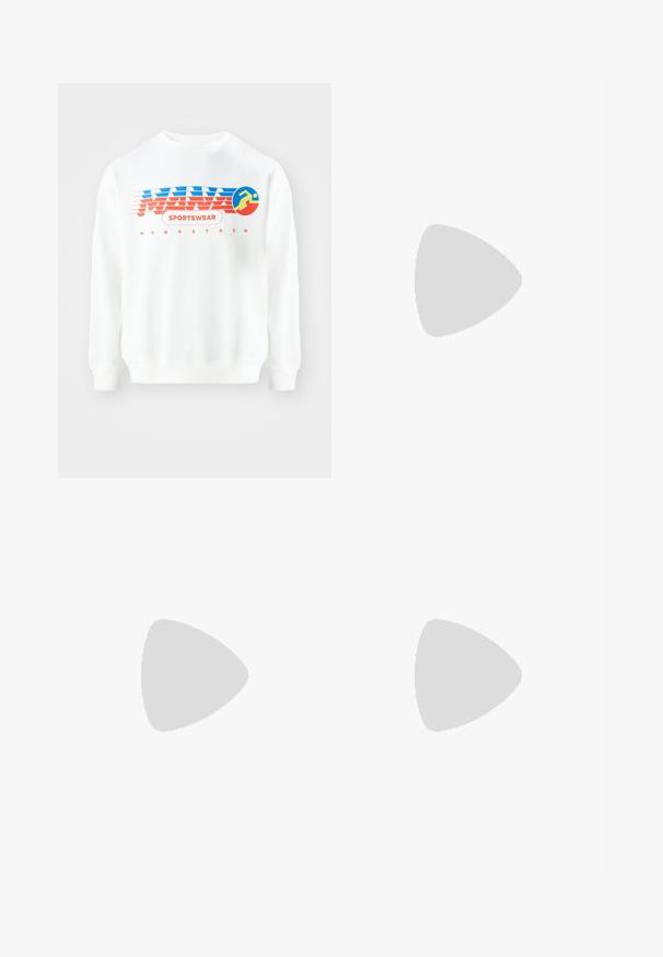 Felpa bianca con design grafico rosso e blu. Presenta il testo "SPORTSWEAR" e un'icona circolare di una figura in corsa. Vestibilità classica, maniche lunghe.; Camicia a maniche corte in motivo plaid bianco e nero, con colletto button-down, taschino frontale e una piccola etichetta sul petto.; Jeans in denim scuro con una silhouette a gamba larga, vita alta e design a cinque tasche. Presentano una classica chiusura con bottone e zip.; Stivale alla caviglia in suede tan con collare imbottito nero, occhielli in metallo dorato, dettagli in cucitura bianca e suola in gomma robusta con battistrada pronunciato.