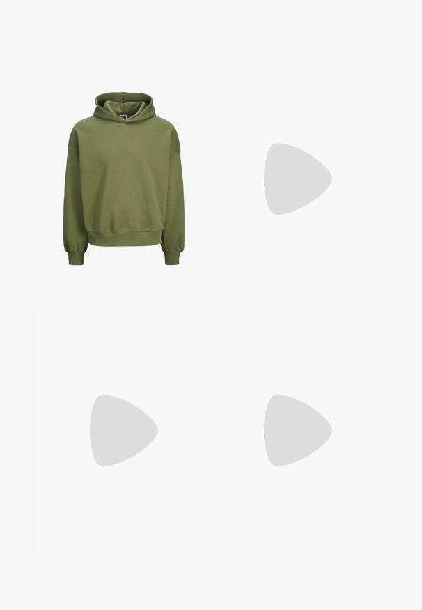 Jack & Jones EINFARBIG - Hoodie - cypress; Three white ribbed tank tops made of cotton. Features a crew neck and small black labels near the hem. Available in multiple sizes.; Corduroy wide-leg pants in a tan color. Features textured, vertical ridges, with a standard waistband and two front pockets.; Brown leather moccasin with tassel accents, textured surface, and contrasting yellow stitching along the black rubber sole. Side view.