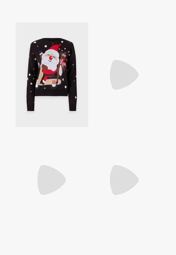 Vero Moda VMSANTASCOOTER O NECK X MAS - Svetrík - black; Džínsy s voľným strihom v tmavosivej džínovine. Obsahujú päť vreciek, gombíkový uzáver a jemné vyblednutie látky. Klasické prešitie ako akcent.; Čierne kožené členkové topánky s okrúhlou špičkou, šnurovaním vpredu a hrubou gumovou podrážkou s textúrovaným vzorom. Sťahovací pútko na zadnej strane.; Strieborné kruhové náušnice s minimalistickým dizajnom. Cirkulárny tvar, hladký povrch a tenký profil. Ľahké s lesklým povrchom.